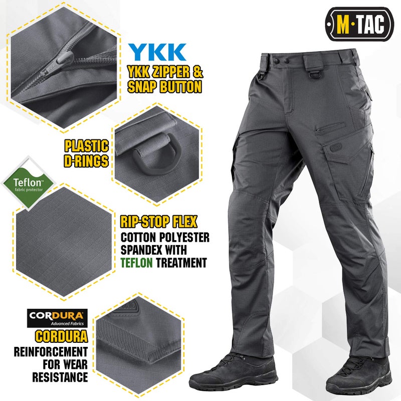 M-Tac Aggressor Flex Tactical Cargo Pants for Men â€“ Durable Rip-Stop Cargo Work Trousers with Reinforced Knees, Stretch Fit and Outdoor Comfort (Dark Grey, 32/30) - Image 3